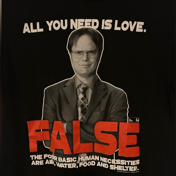 The Office All You Need Is Love FALSE Dwight Schrute Black‎ T-shirt Size M - Picture 3 of 9